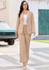 Beige Women's 2 Piece Pant Suits, Business Casual Buttoned Blazer and High Waisted Bootcut Pants Set, 29
