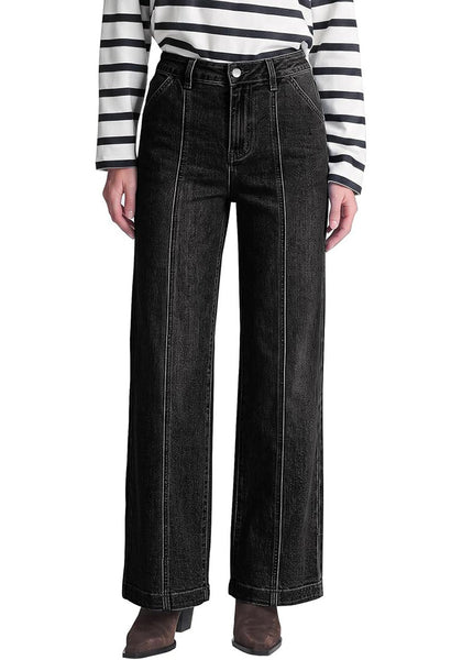 GRAPENT Women's High Waist Wide Leg Jeans | Stretchy Denim, Front Seam, 29.5" Inseam, 4 Pockets, Vintage Distressed, Country Concert Work Casual