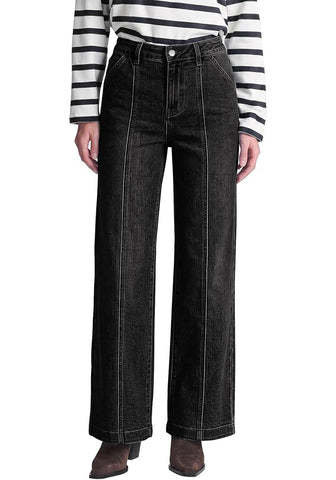 GRAPENT Women's High Waist Wide Leg Jeans | Stretchy Denim, Front Seam, 29.5" Inseam, 4 Pockets, Vintage Distressed, Country Concert Work Casual