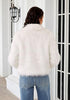 Cream White  Women's Solid Color Shaggy Faux Fur Jacket — Cropped Long Pile Coat with Lapel Collar, Hook Closure & Drop Shoulder