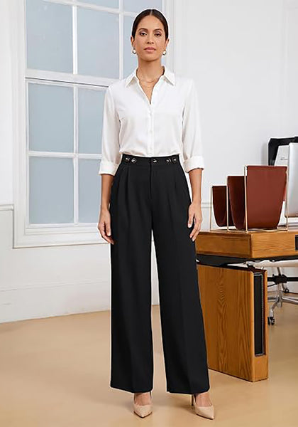GRAPENT Women's High Waisted Wide Leg Work Pants | Elastic Back Waist, Front Pleated, Business Casual Office Outfits