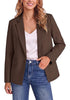 Coffee Brown Women's Notched Lapel Blazer, Single Button Shoulder Pads Suit Jacket, Long Sleeve Business Casual Work Office Blazer with Pockets & Back Slit