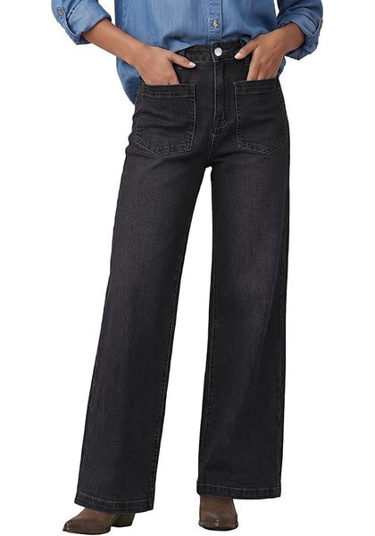 GRAPENT Women's High Waisted Wide Leg Jeans | Soft Stretch Denim, Patch Pocket, 29.5" Inseam, Full Length, Casual Work Outfits