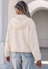 Cream White Women's Trendy Funnel Neck Bomber Jacket — Oversized Cropped Zip Up Hooded Jacket with Stand Collar & Elastic Cuff Hem