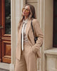 Beige Women's 2 Piece Double Breasted Pantsuit — Double Breasted, Wide Leg & Structured Shoulders, Professional Dressy Pantsuit Set, Office Chic, 2026 Fall Fashion