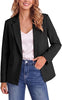 Black Women's Notched Lapel Blazer, Single Button Shoulder Pads Suit Jacket, Long Sleeve Business Casual Work Office Blazer with Pockets & Back Slit