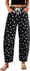 GRAPENT Women's High Rise Polka Dot Barrel Jeans | Stretch Denim, Elastic Drawstring Waist, 27