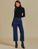 Dark Blue Women's Cropped Denim High Waisted Jeans Stretch Wide Leg