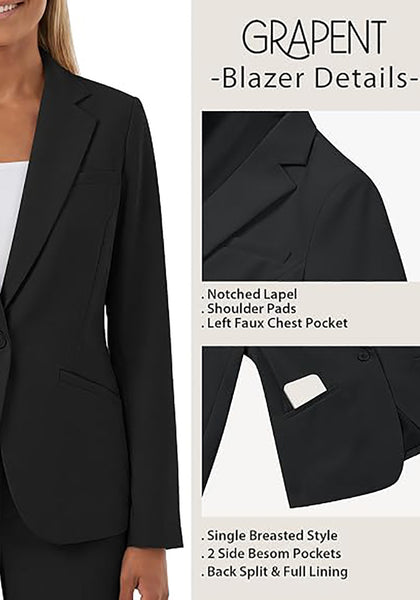 GRAPENT Women's Business Casual Blazer | Notched Lapel, Shoulder Pads, Single Button, 2 Pockets, Work Office Interview Outfits