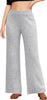 Heather Gray Women's Casual Elastic Waist Full Length High Waisted Relaxed Fit Stretch Wide Leg Pants in Acrylic Fibers