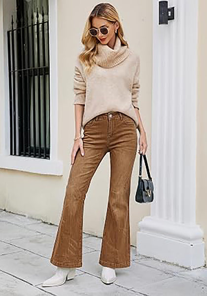 Golden Brown Flare Jeans for Women Mid Rise Bootcut Denim Pants Distressed Stretchy Retro Y2K Washed Date Night Outfit Nashville Western Style