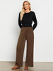 Coffee Brown Women's Casual Elastic Waist Full Length High Waisted Relaxed Fit Stretch Wide Leg Pants in Acrylic Fibers