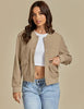 Khaki Women's Casual Fully Buttoned Jackets Baseball Collar Front Pocket Moderate Fit Slight Stretch.