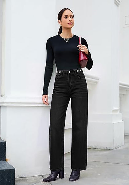GRAPENT Women's High Rise Wide Leg Jeans | Stretchy Denim, Adjustable Cinch Waist, 30" Inseam, 90s Baggy Straight, Everyday Dressy Casual