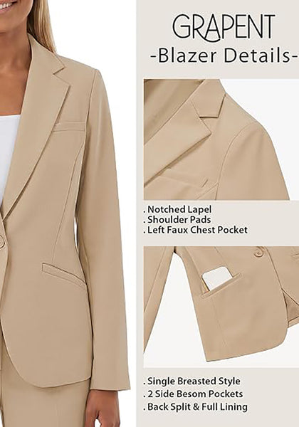 GRAPENT Women's Business Casual Blazer | Notched Lapel, Shoulder Pads, Single Button, 2 Pockets, Work Office Interview Outfits