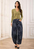 Gray Leopard Women's Trendy Leopard Barrel Jeans — High Waisted Baggy Wide Leg Stretchy Denim Pants with Front Seam & Ankle Length