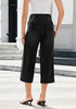 Casual Capri Jeans for Women Wide Leg Elastic Drawstring Waist Cropped Denim Trousers