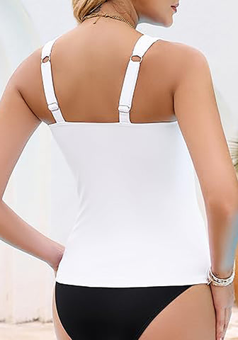 Tankini Tops for Women Deep V Neck Front Ruched  Swimwear with Adjustable Wide Straps