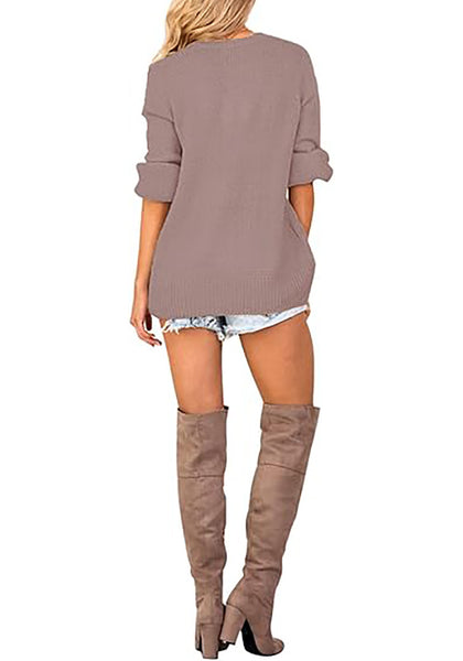 LookbookStore  Twilight Mauve Women's Knit Long Sleeve Faux Wrap Surplice V Neck Sweater Top