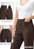 LookbookStore Women Chocolate Brown Ankle Straight Leg Dress Pants, Elastic Waist Business Casual Office Work Trousers with Pockets