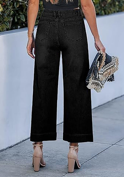 Women's High Waisted Wide Leg Cropped Denim Jeans Fashion Casual Jeans