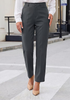 LookbookStore Women Dark Grey Ankle Straight Leg Dress Pants, Elastic Waist Business Casual Office Work Trousers with Pockets