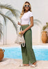 Women's Loose Wide Leg Pants with Hollow Out Side High Waisted Drawstring Elastic Casual Summer Trousers