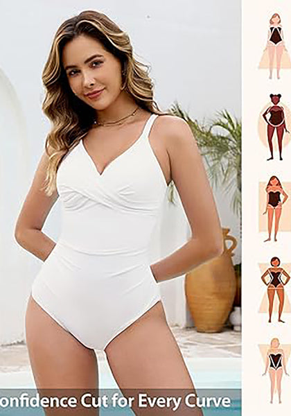 One Piece Swimsuit for Women Front Crisscross Ruched Adjustable Straps Padded Cups Swimming Suits