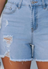 LookbookStore Women's Airy Blue Trendy High Waisted Jean Shorts - Ripped Distressed Raw Hem Stretchy Denim for Country Concerts