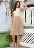LookbookStore Women Almond Pleated Linen Midi Skirt Elastic High Waist A Line Summer Skirt with Pockets
