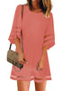 Salmon Women Casual Crewneck Mesh Panel 3/4 Bell Sleeve Loose Tunic Dress