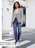 Dark Atlantic Blue High Waist Denim Pants Straight Leg Comfort Stretch Jeans Full Length Jeans with Pockets Casual