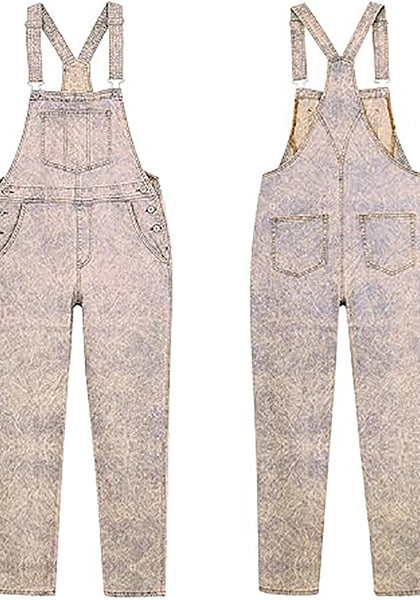 Vintage Pink Women's Casual Stretch Denim Bib Overalls Pants Pocketed Jeans Jumpsuits