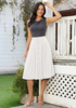 LookbookStore Women White Pleated Linen Midi Skirt Elastic High Waist A Line Summer Skirt with Pockets