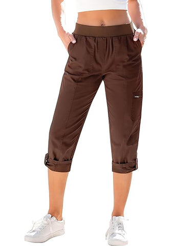 Brown Women Waist High Waist Slight Stretch Capri Elastic Wais