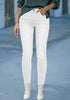Cream White Women's Denim Fleece Mid Waist Thermal Jeggings Warm Trousers Jeans