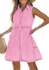 Aurora Pink Denim Dress for Women Sleeveless Babydoll Button Down Short Jean Dresses Cute Summer