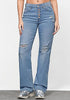 Medium Blue High Waisted Ripped Flare Jeans for Women Distressed Bell Bottom Jeans Wide Leg Pants