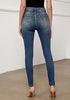 Vintage Sapphire Blue Women's Classic Stretch Pants Trouser Skinny High Waist Denim Jean