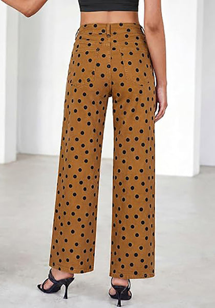 LookbookStore Wide Leg Jeans for Women High Waisted Polka Dot Stretch Denim Pants | Polka Dot, 90s Baggy Straight, High Rise, 29.5 Inch Inseam, Stretchy Jean Pants, Classic 5 Pockets, Business Casual Outfits