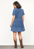 Medium Blue Women's Short Sleeve Button Down Flowy Tiered Babydoll Denim Dress