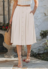 LookbookStore Women Beige Pleated Linen Midi Skirt Elastic High Waist A Line Summer Skirt with Pockets