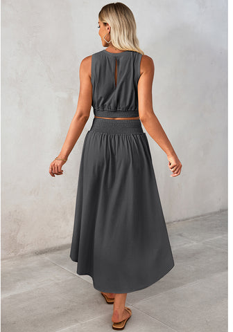 Dark Gray Women's Business Suiting Crop Top High Waist Skirt Set