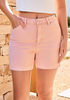LookbookStore Women's Candy Pink High Waist Stretchy Denim Shorts, 5 Inch Inseam Trendy Summer Casual Jean Jorts with Pockets