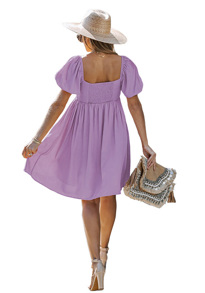 Digital Lavender Women's Off the Shoulder Puff Sleeve Square Neck A-Line Babydoll Dresses