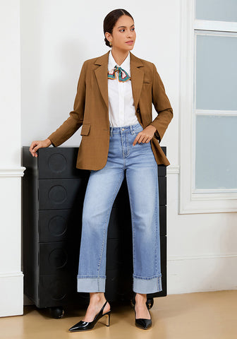 Lakeside Blue Women's Fashionable High Waisted Wide Leg Jeans Casual Jeans Versatile for Commuting