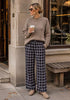 GRAPENT Women's High Waisted Wide Leg Plaid Pants | Tartan Pattern, Elastic Waist Drawstring, Pockets, Relaxed Fit, Casual Daily Fall Outfits