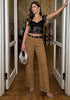 Brown  Women's Rhinestone Wide Leg Jeans, High Waisted Stretch Glitter Sparkly Embellished Denim Pants, 29.5