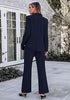 Navy Blue Women's 2 Piece Pant Suits, Business Casual Buttoned Blazer and High Waisted Bootcut Pants Set, 29