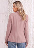 Pink Women's Notched Lapel Blazer, Single Button Shoulder Pads Suit Jacket, Long Sleeve Business Casual Work Office Blazer with Pockets & Back Slit